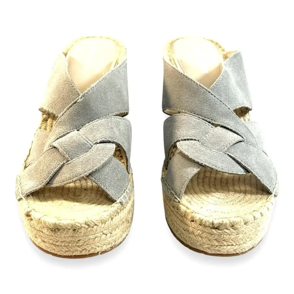 KENNETH COLE OLIVIA SWIRL MULES Grey Suede Leather Rope Sides/Insole SZ 7.5 NWT